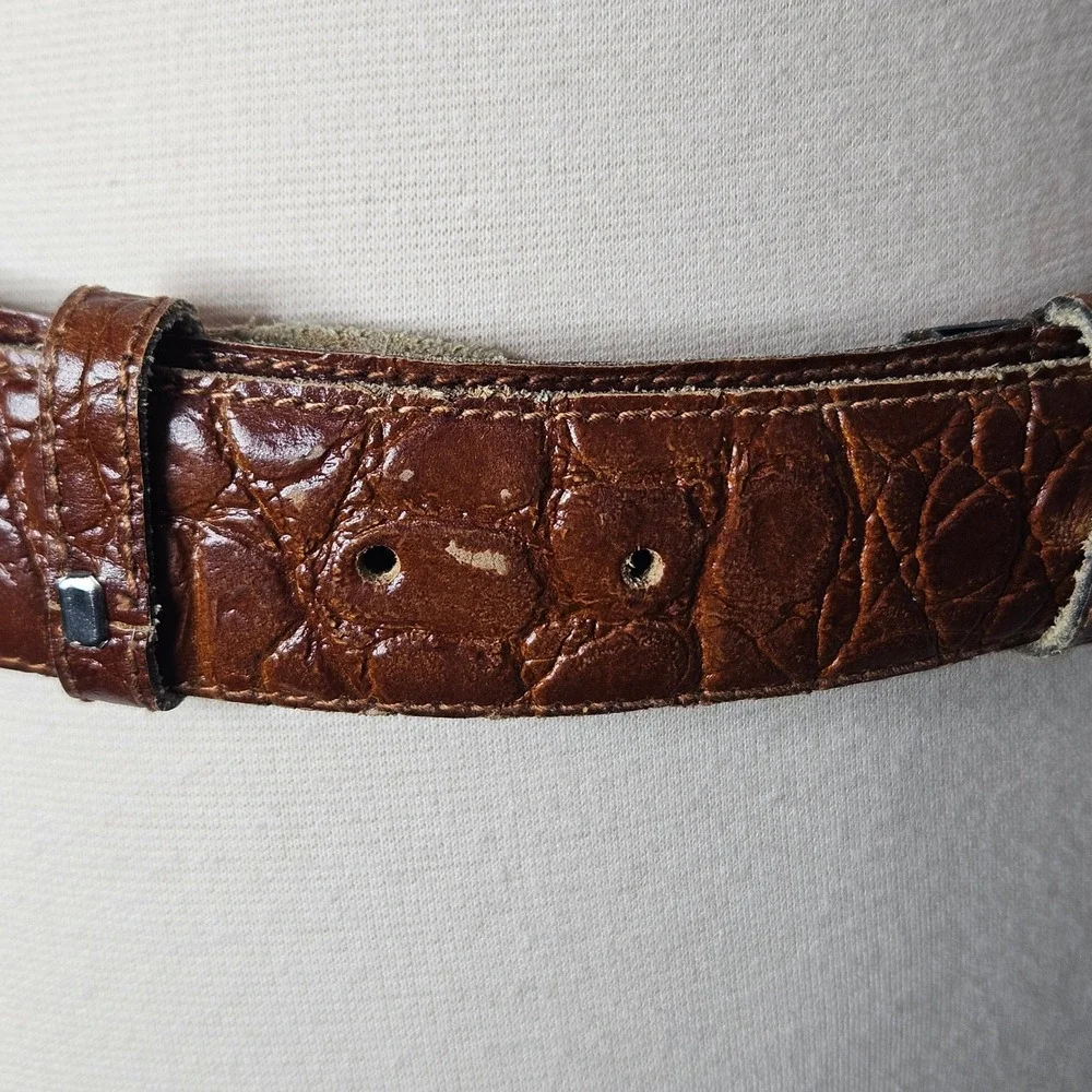 Axcess‎ Brown Crocodile Embossed Leather Belt Made in Italy Engraved Buckle M